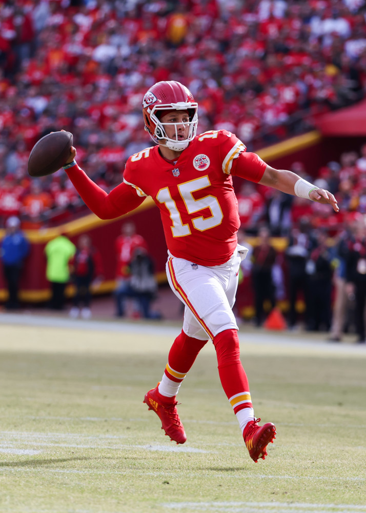 Patrick Mahomes Throwing a Pass to Chiefs Teammate Downfield