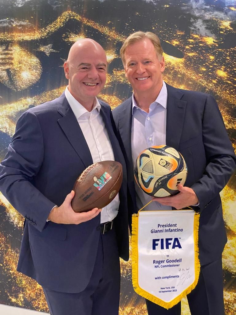 FIFA President Gianni Infantino pictured with NFL Commissioner Roger Goodell FIFA President Gianni Infantino pictured with NFL Commissioner Roger Goodell